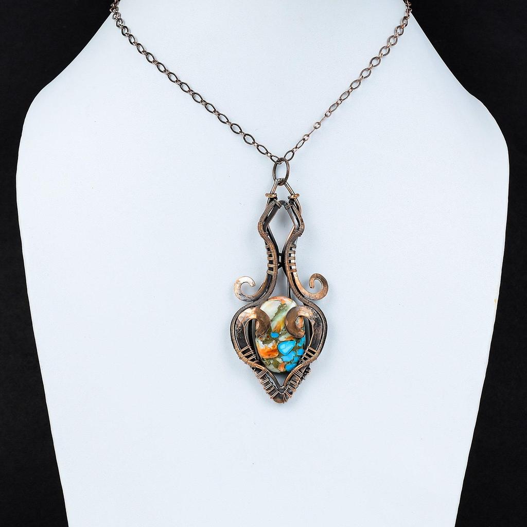 Spiny Oyster Copper Turquoise Pendant Copper Wire Wrapped Pendant Handmade Natural Gemstone Pendant Copper Jewelry For Gift Designer Pendant