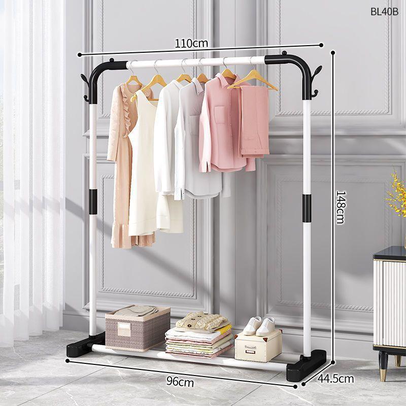 Plastic Floor-Standing Balcony and Bedroom Clothes & Hat Rack, with Folding Drying Pole and Storage.