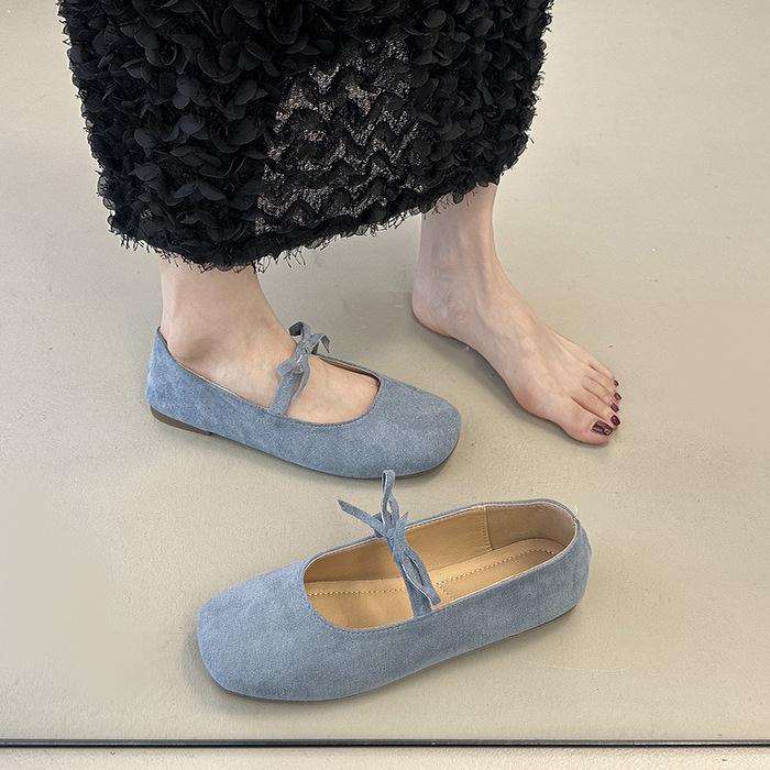 

New flat-bottomed retro bow Mary Jane shoes children s shallow mouth ballet single shoes grandma shoes 40 синий
