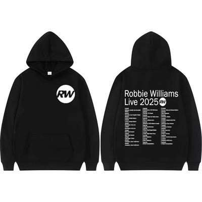 Robbie Williams RW Logo 2025 UK Tour Merch Hoodie Men Clothing Harajuku Retro Hoodies Unisex Cozy High Quality Loose Sweatshirts
