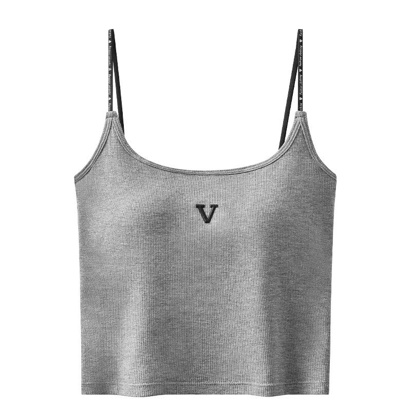 

Women s Padded Camisole with Letter Print - Sexy Back, No Bra Needed, One-Piece One Size светло-серый