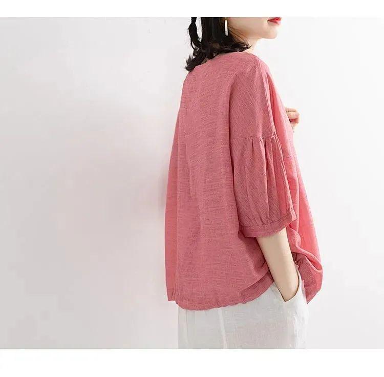 2022 Damen Übergröße Fledermausärmel T-Shirt mit Kordelzugsaum & Rundhalsausschnitt