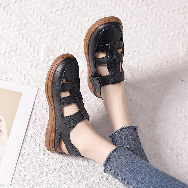 GKTINOO Genuine Leather Roman Sandals 2025 Summer Women Sneakers Closed Toe Comfortable Hollow Soft Sole Mom Shoes Plus Size