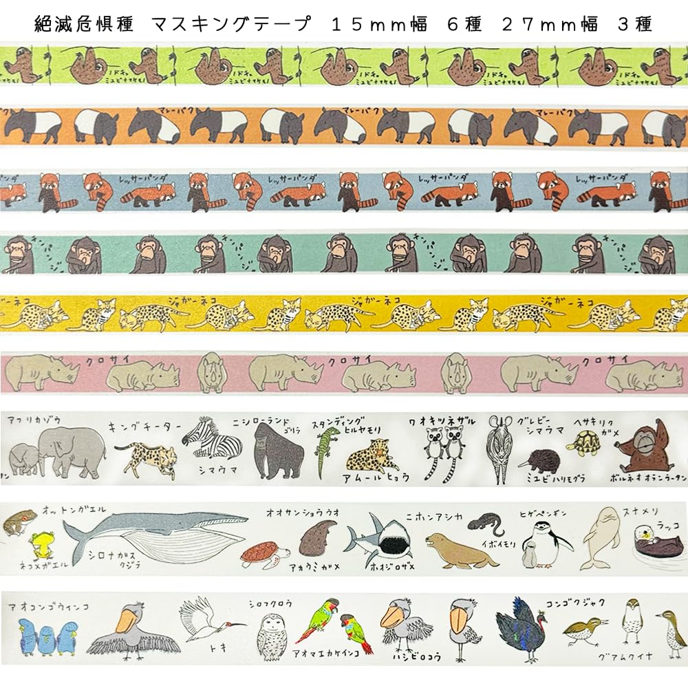 Made in Japan Masking Shinzi Katoh Jaguar Cat Endangered 15mm and 27mm 7m Set of 2 Seal-do Tape, (Land), Animal, Widths, Rolls, (ks-mt-12073)