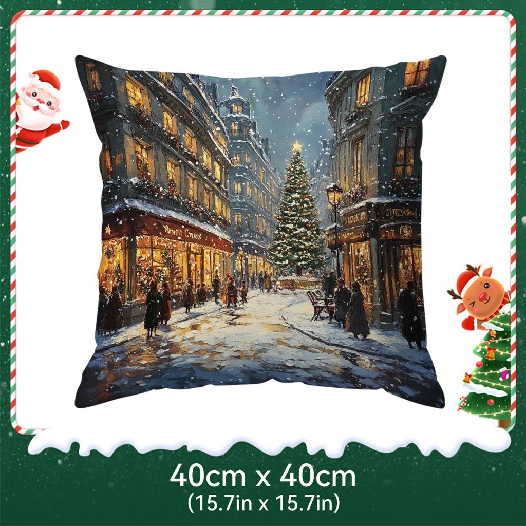 Christmas Street Cushions Pillowcase Polyester Cushion Cover Throw Pillow Pillowcover Home Car Sofa Decor