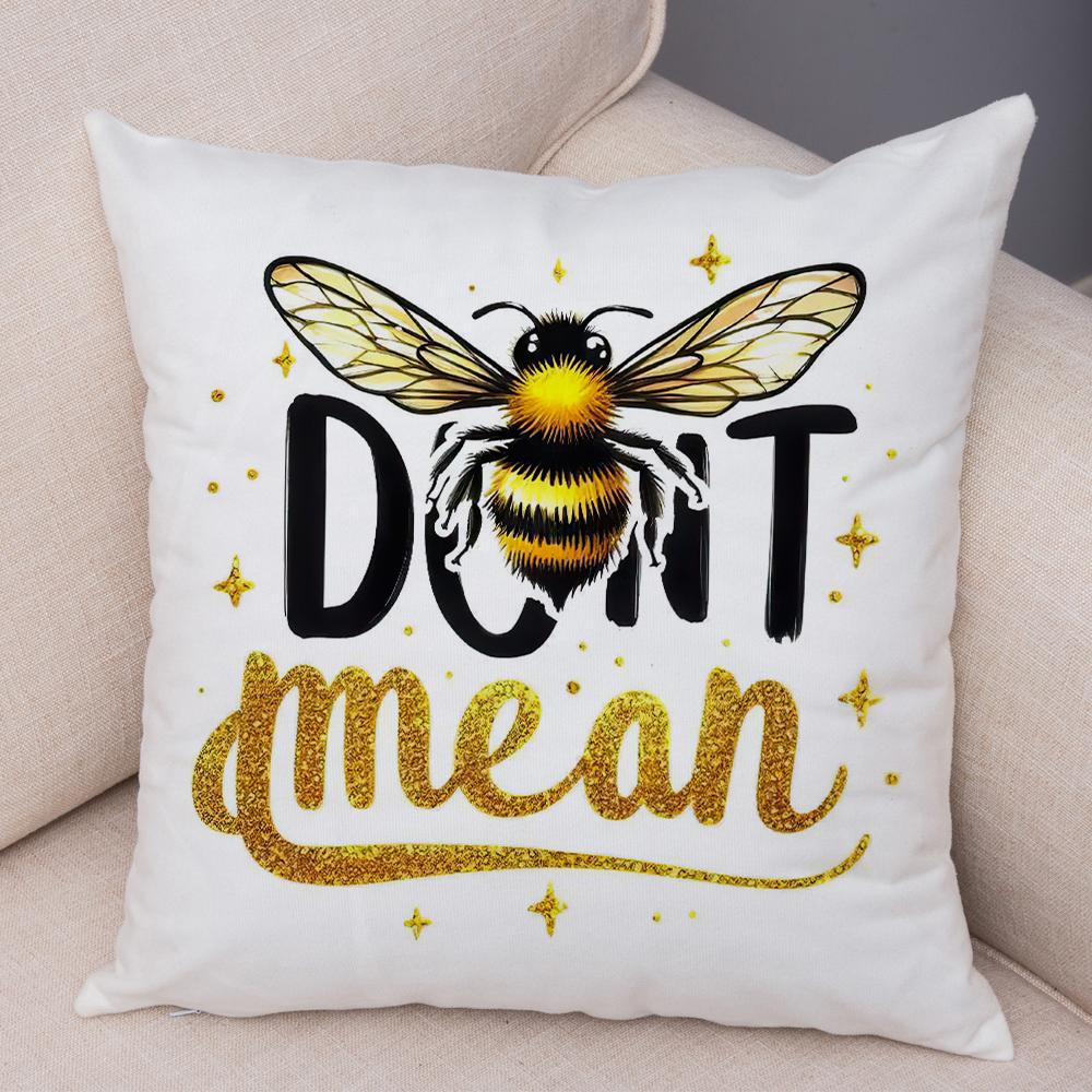 Sweet Bee Pillowcase Double Print Bee Yourself Cushion Cover Soft Plush USBee Pillowe Case for Sofa Home Car