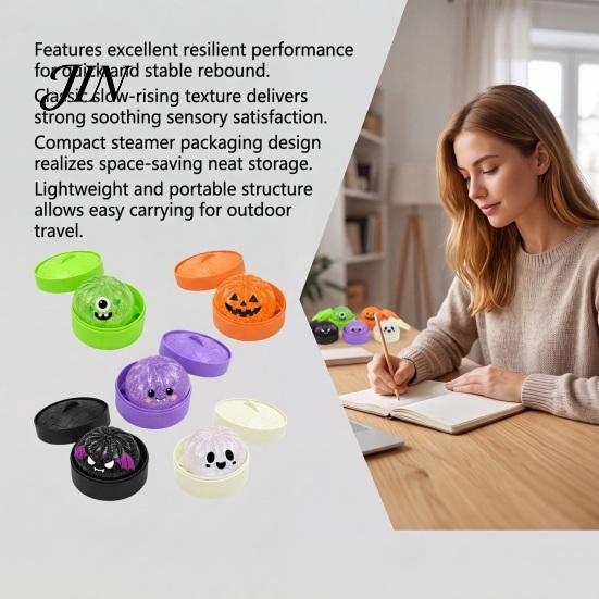 Hand Exercise Ball Halloween Dumpling Squeeze Toy, Pumpkin Ghost Bat Steamed Bun Sensory Toy Anxiety Relief for Stress Relief, Fidget Party Favors