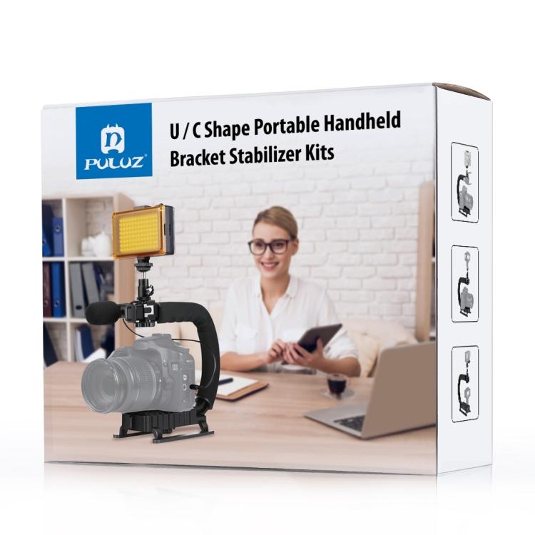 PULUZ U/C Shape 3-Head Cold Shoes Portable Handheld DV Bracket Stabilizer for All SLR Cameras and Home DV Camera