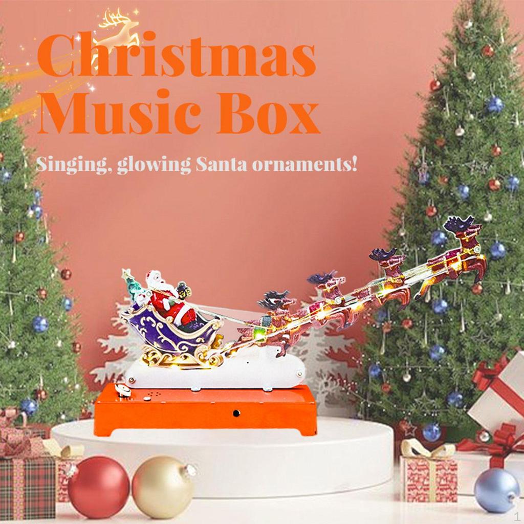 Christmas Music Box, Flying Reindeer Figurine, Decorate, Scene Santa Claus Sleigh