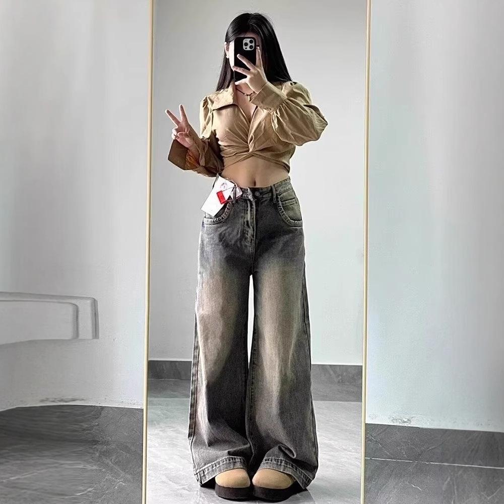 2025 Women's High-Waist Retro Straight Leg Jeans: Slimming, Loose-Fit, Wide-Leg Autumn Pants