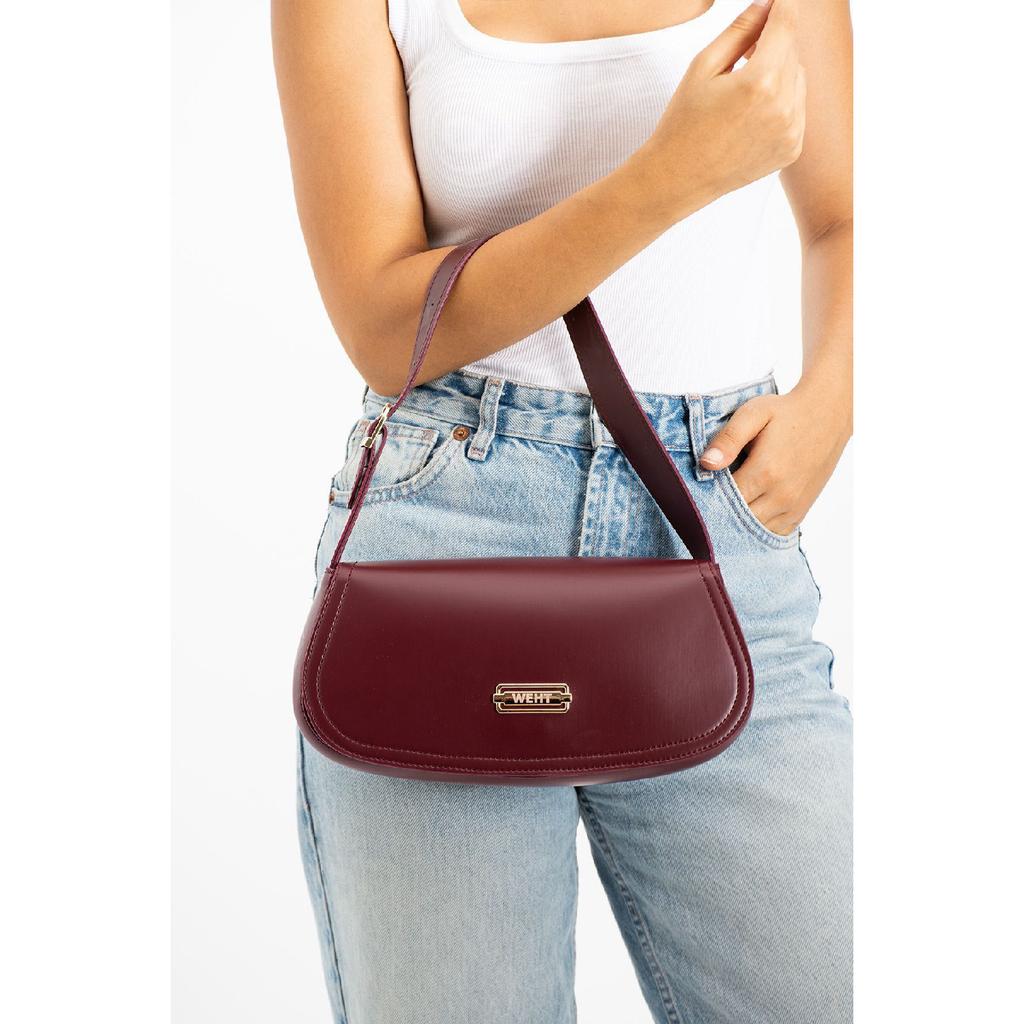 Women's Baguette Lined Snap Closure Handbag And Shoulder Bag