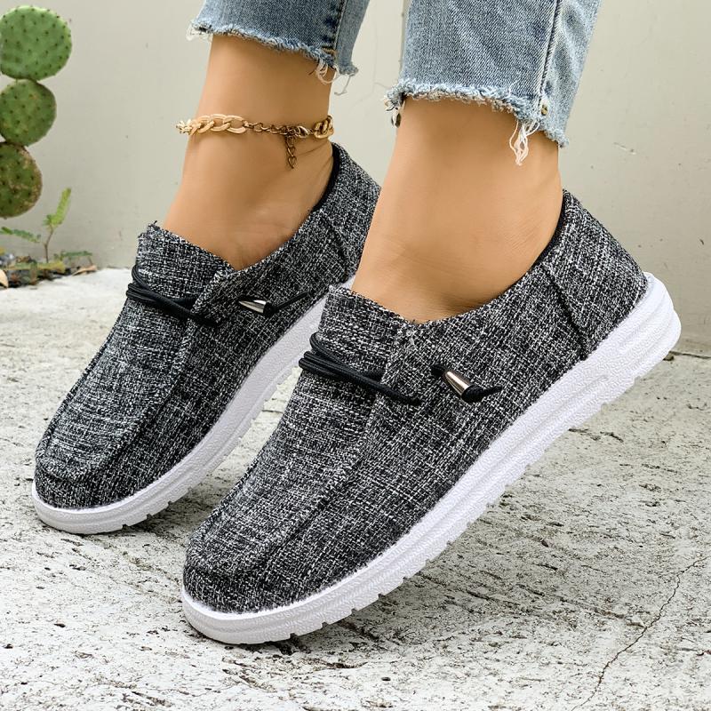 Breathable Denim Lace Up Canvas Shoe Women 2025 Autumn Round Toe Low Heel Sneakers Soft Sole Non Slip Vulcanized Shoes