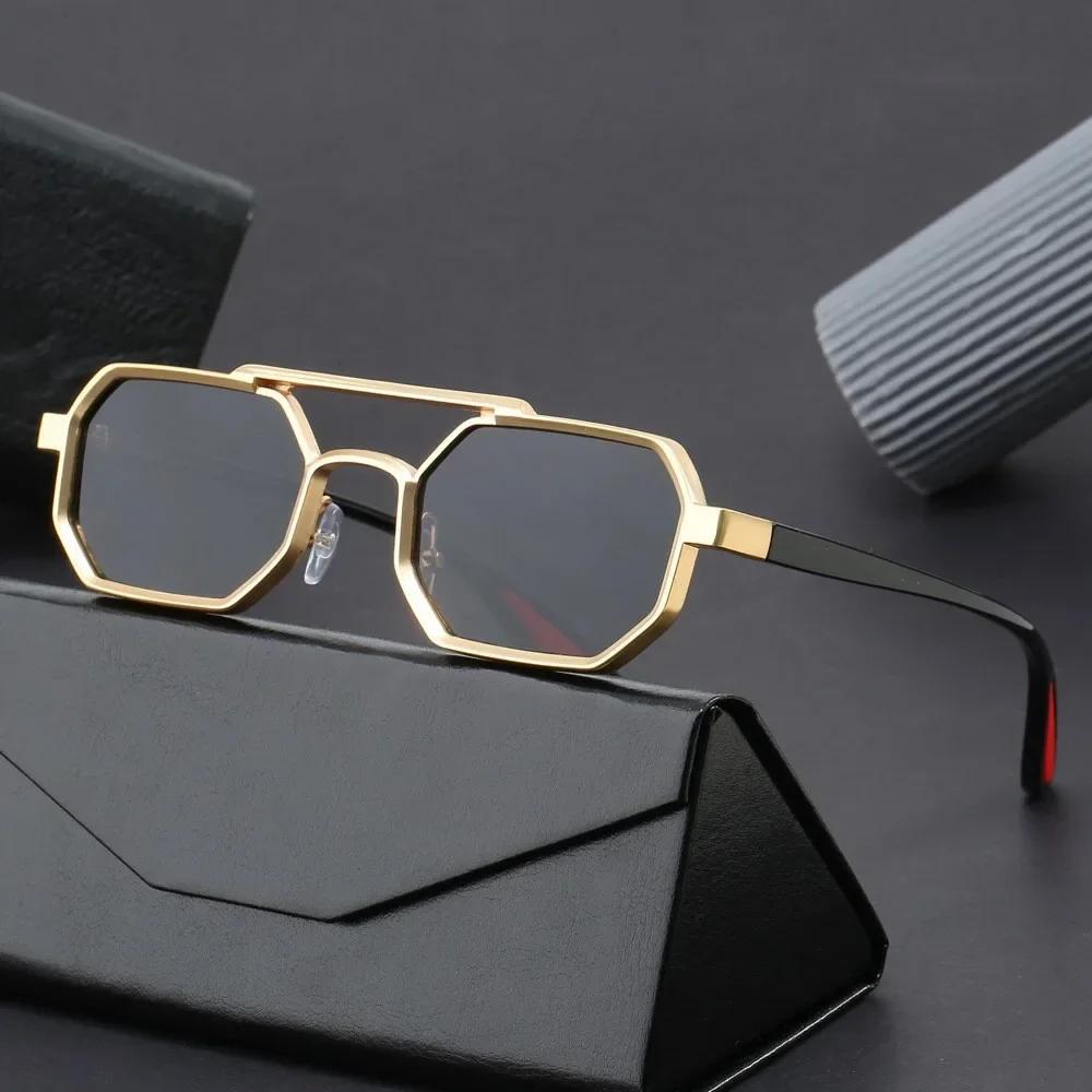 Retro Double Bridges Men Polygon Small Square Sunglasses Fashion Clear Ocean Gradient Lens Eyewear Women Metal Frame