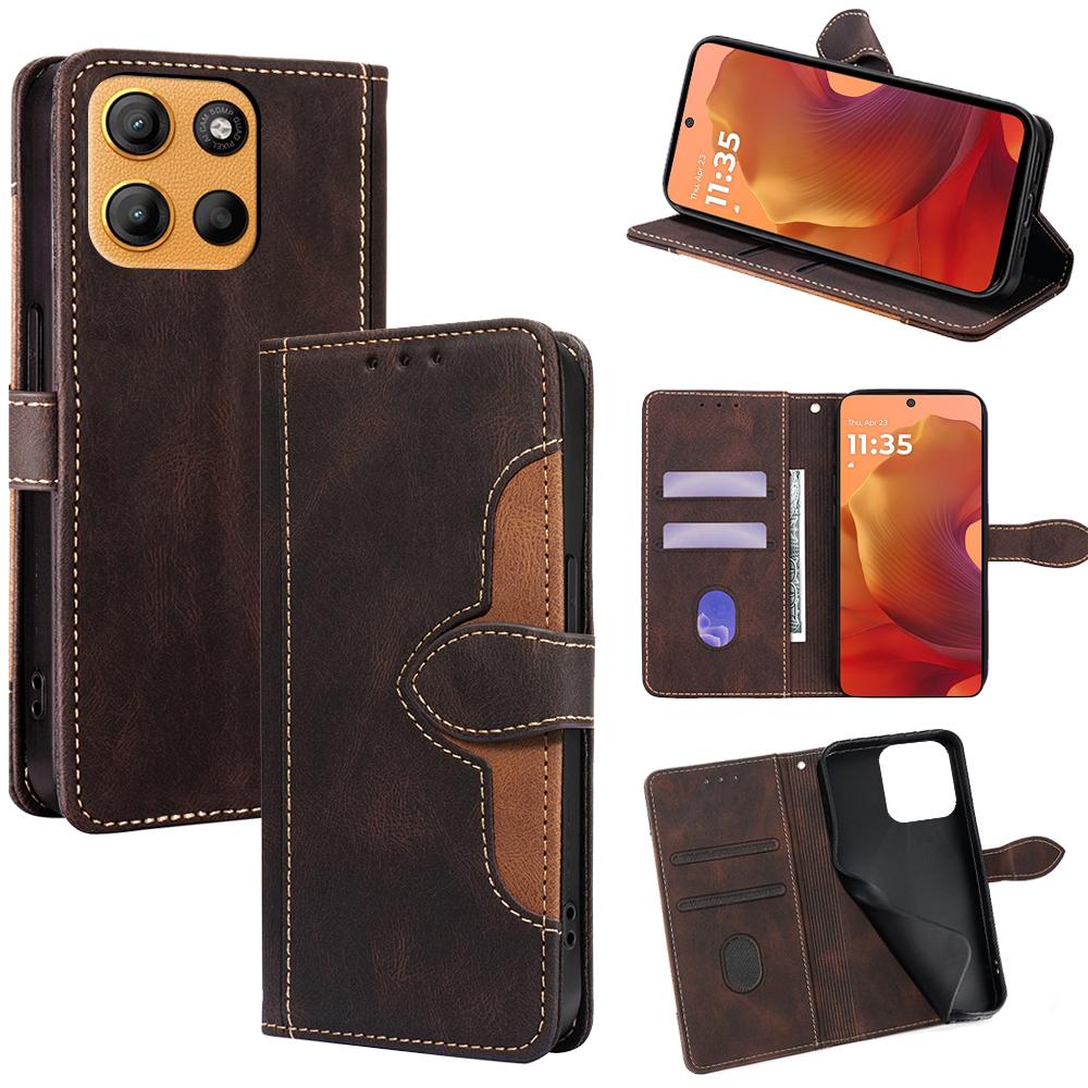 For Motorola Moto G15 4G/G15 Power 4G Case Leather Wallet Phone Cover with Straw Hat Magnetic Clasp