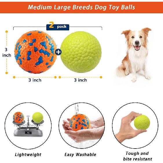 Indestructible Dog Toy Balls - Floating, Bouncy, Lightweight & Durable for Medium Large Dogs - Teething & Water Fetch Toy (Orange & Green)
