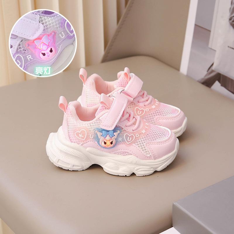 Girls Shoes Spring and Autumn Sports Shoes Foot Stepping Lamp Mesh Children Baby Breathable Mesh Shoes Casual Shoes Medium and Small Children