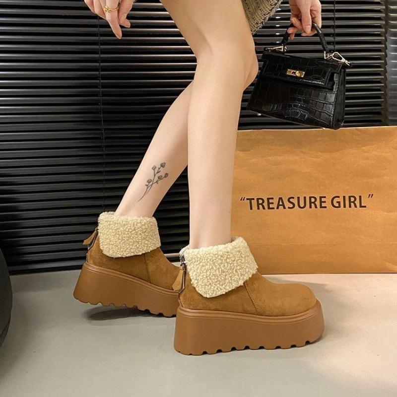 Autumn and winter new velvet thickened mango head cotton shoes small thick-soled snow boots women