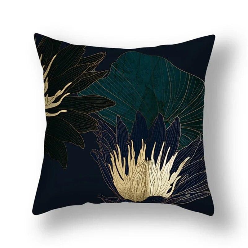 45x45cm Ginkgo Leaf Polyester Cushion Cover Black Gold  Lumbar Pillow  Living Room Chair Sofa Home Decor Gift
