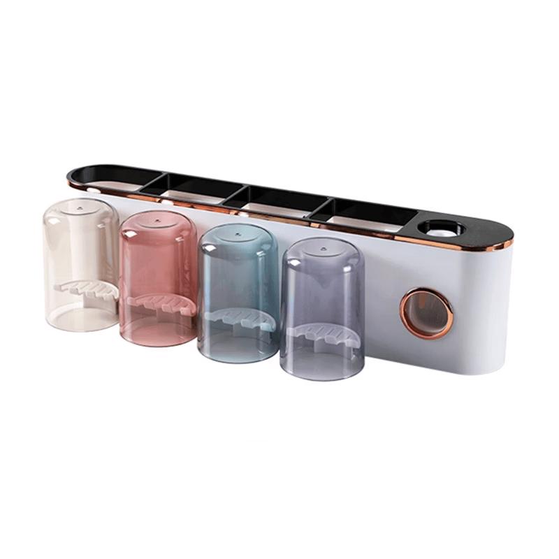 Punch-Free Wall-Mounted Toothbrush Holder with Cups & Dispenser