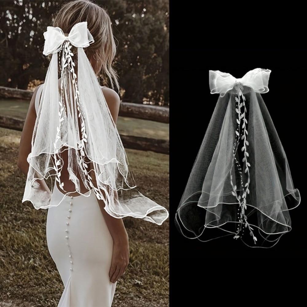 Flowing Girls Head Gauze Polyester Bridal Tulle Portable Bow Veil Hair Hoop  Photo Props