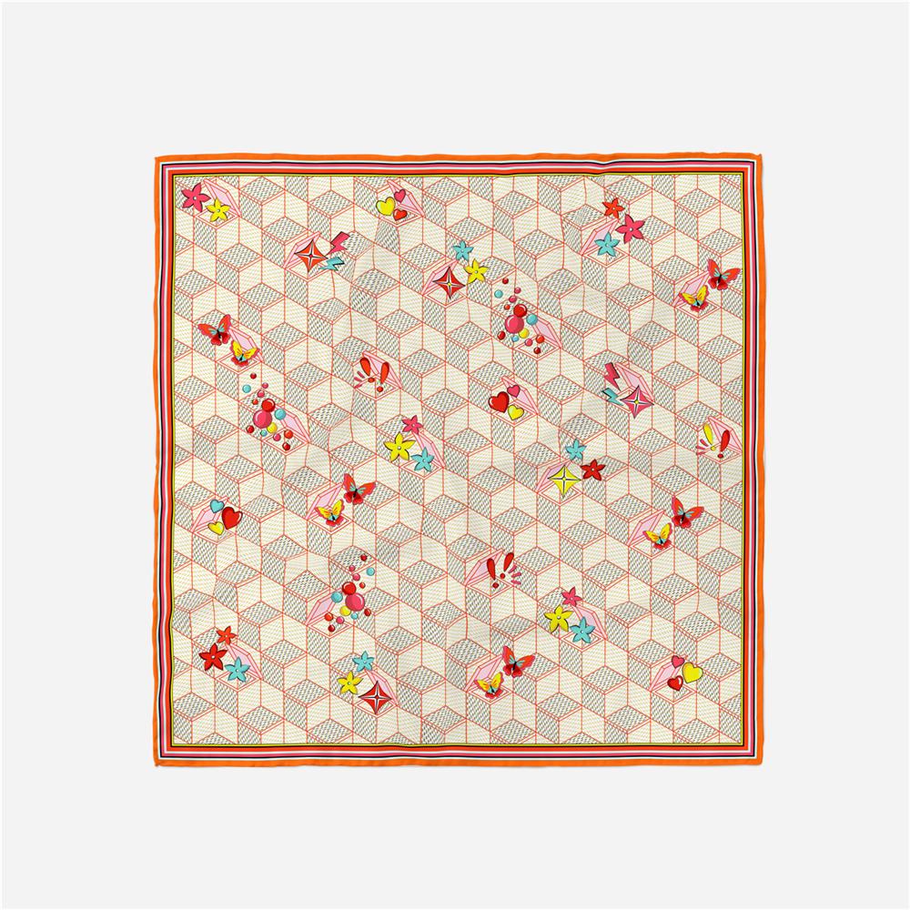 

Twill Silk Scarf Woman Geometric Painting Square Scarves Wraps Bandana Small Hijab Silk Foulards Tie Headband Neckerchief 53CM 53CM x 53CM
