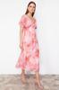 Women's Style Dress Pink Abstract Patterned A-line Chiffon Maxi Woven Dress