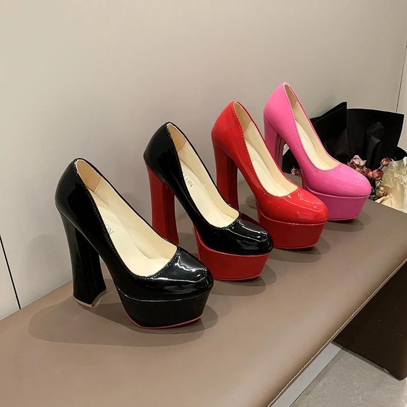 35-43 große Größe Damen High Heels Schuhe Sexy Rote Sohle Dicke 16cm High Heels Wasserdichte Plattform Walking Club Einzelnen Schuhe