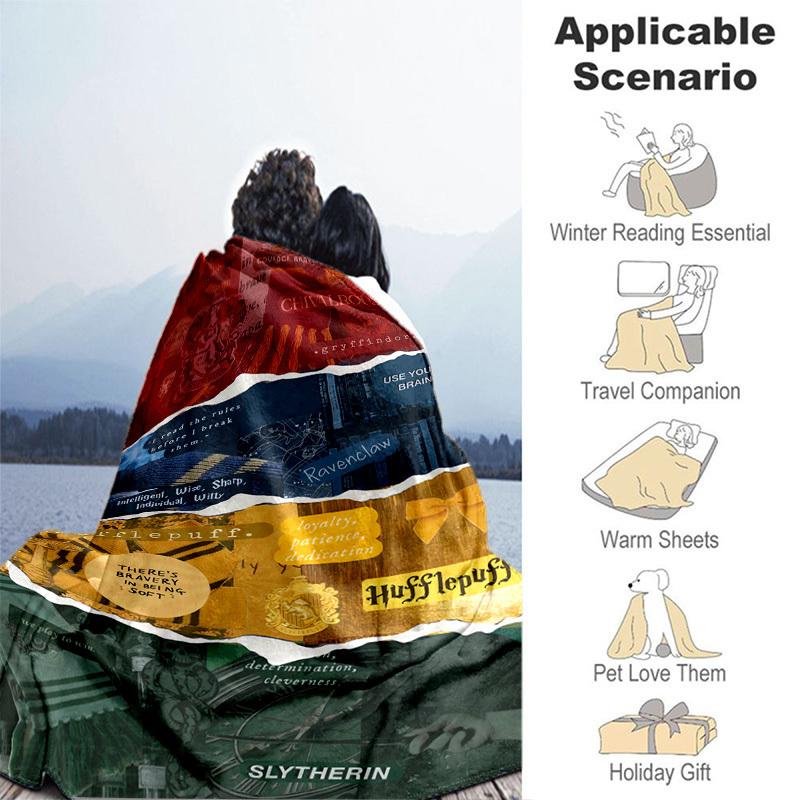 1pc Hogwarts House Traits Cartoon Blanket,Portable Throw for Travel & Camping, All Season Cozy Blanket,Ideal Gift