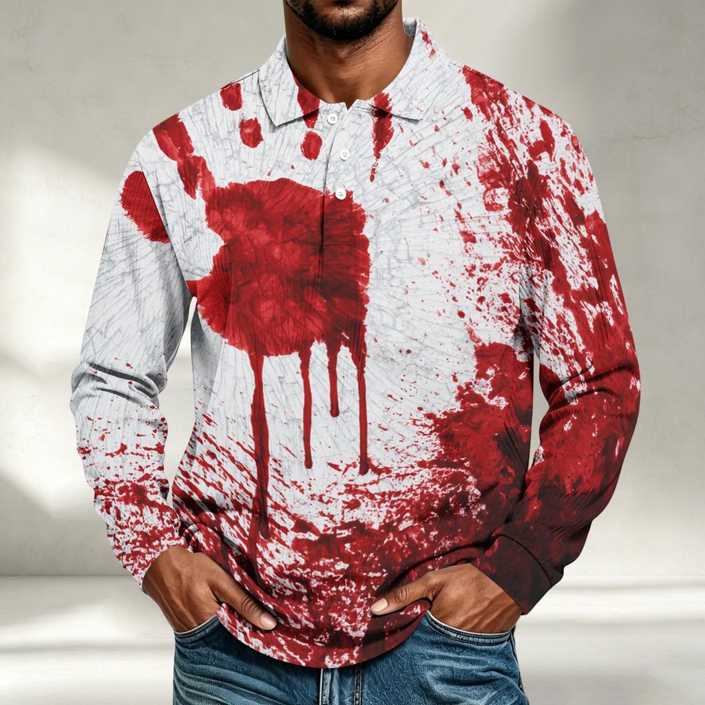 Men's Halloween Print Long Sleeve Shirt Casual Loose Fit Top