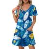 Women's Fashion Casual Printed With Pockets Bohemian Beach V-Neck Short Sleeve Dresses