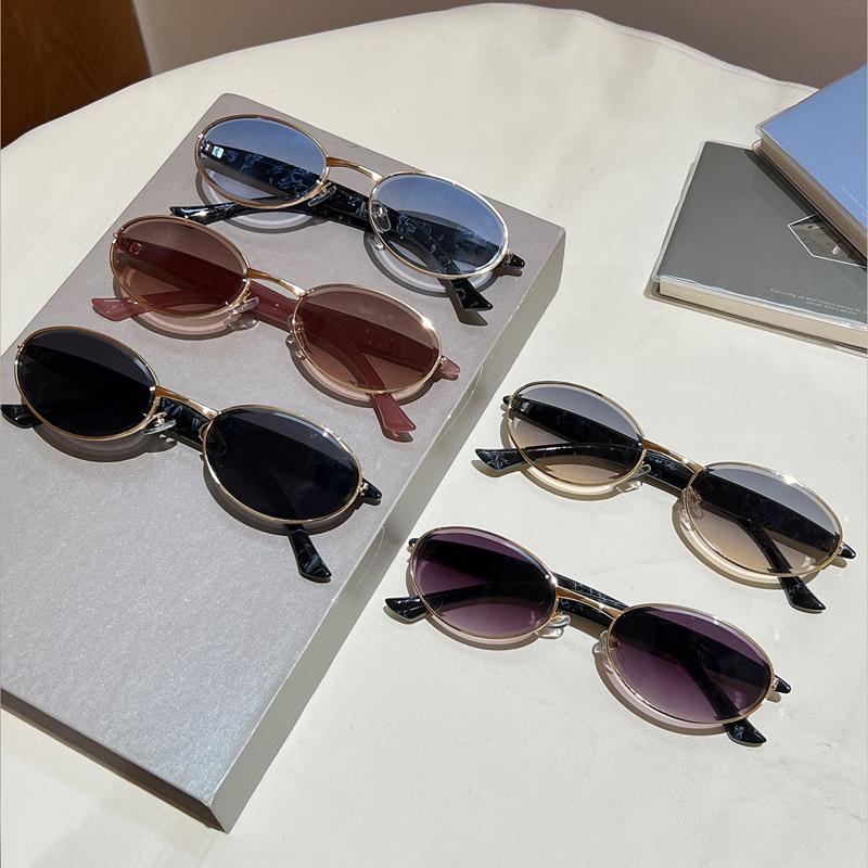 KAMMPT Oval Sunglasses Women 2026 New Vintage Metal Rim Casual Shades Trendy Stylish Retro Luxury Brand Design Decor Sun Glasses