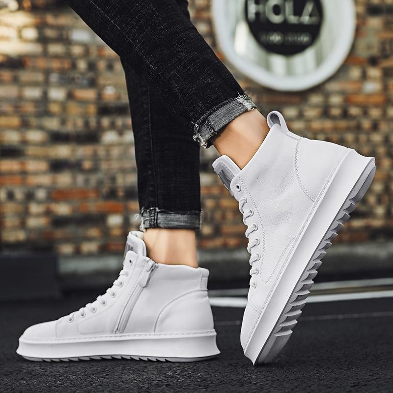 Zimní pánské tenisky s vysokým svrškem Módní ležérní design Bílé pánské skateboardové boty Vysoce kvalitní kůže Klasické značkové pánské tenisky