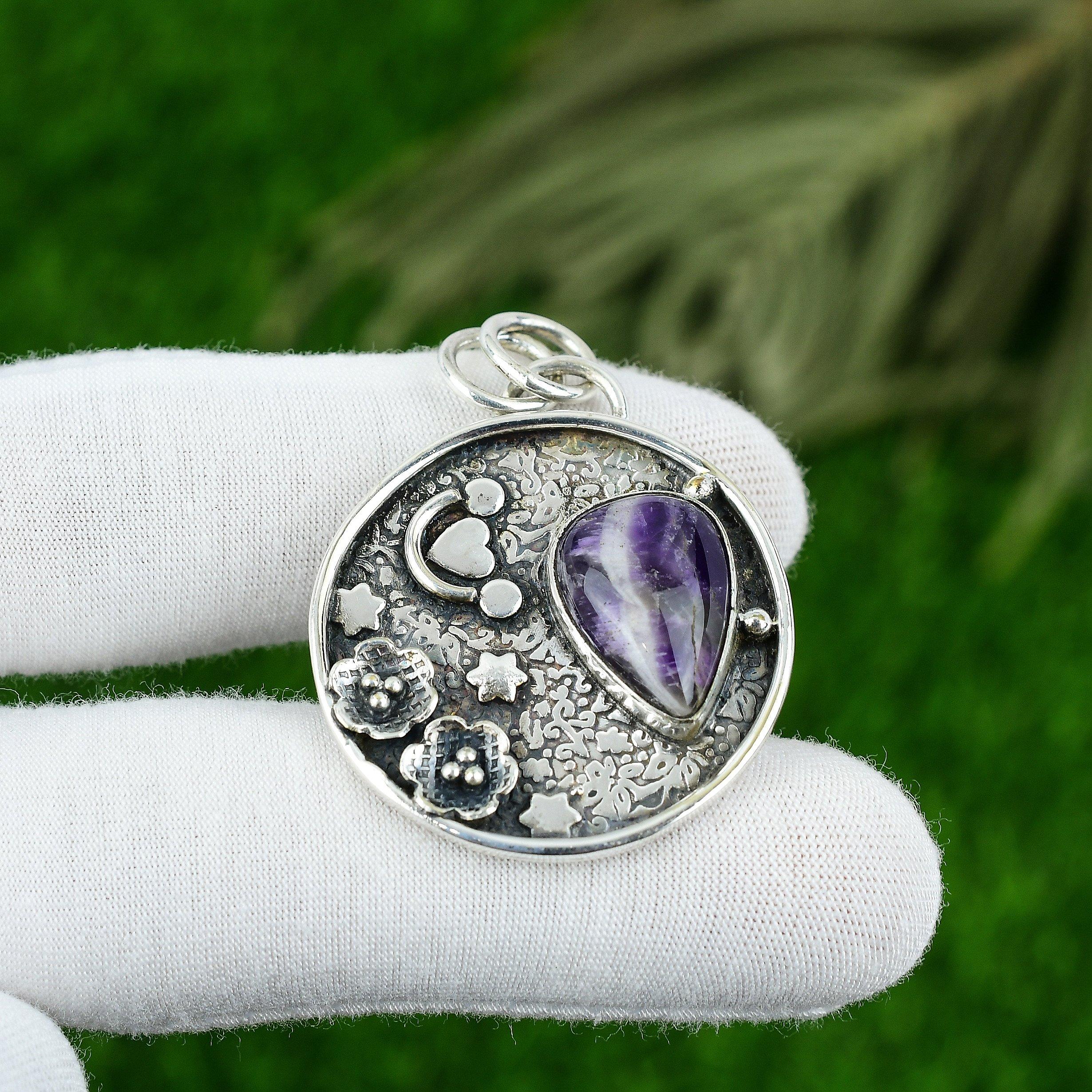 Натуральный Аметист Шеврон Ювелирное Изделие Подвеска из Стерлингового Серебра 925 пробы для Девочек