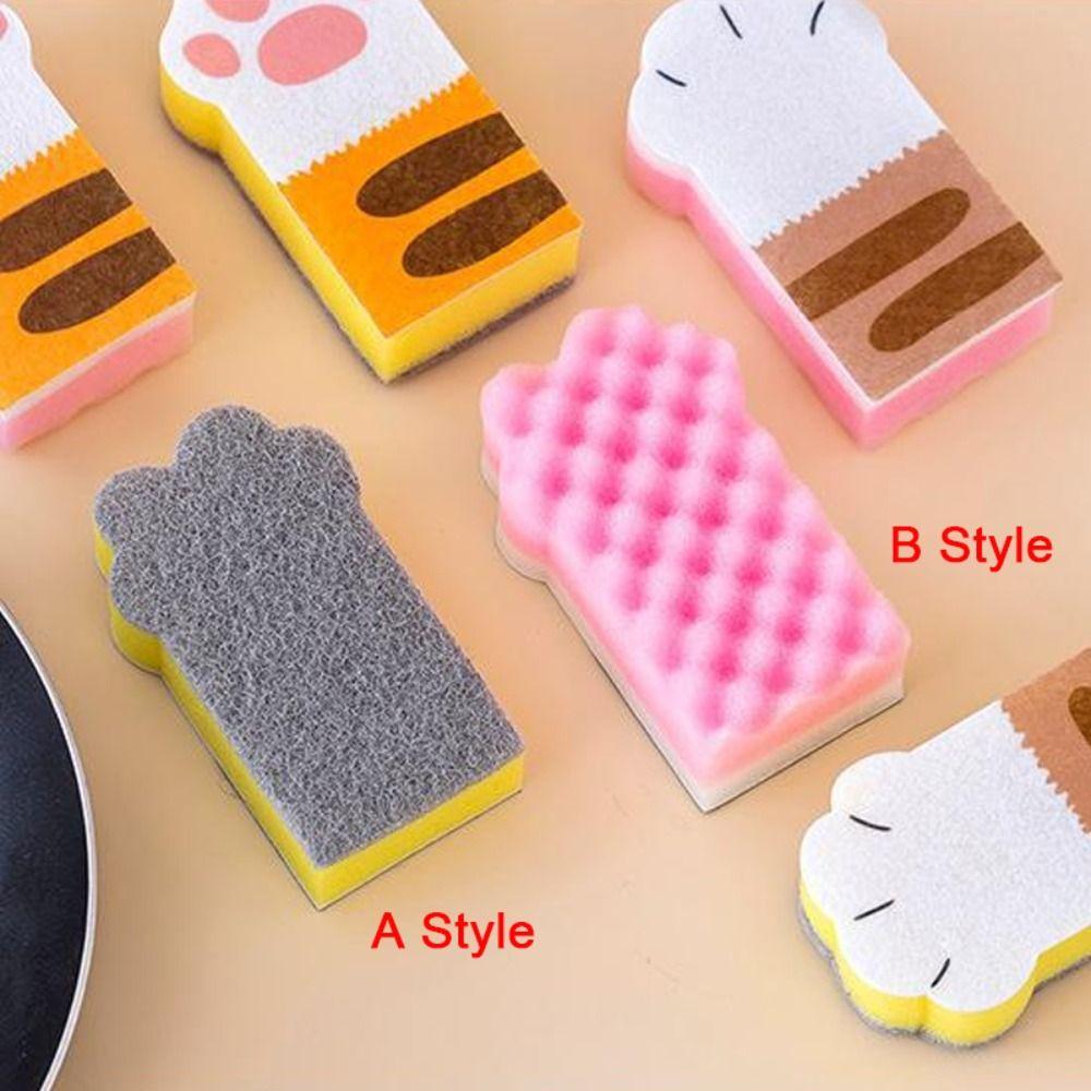 3pcs Thicker Cat Claw Cleaning Sponge Wiping Sponge Sponge Brush Dishwashing Sponge  Cleaning Tool