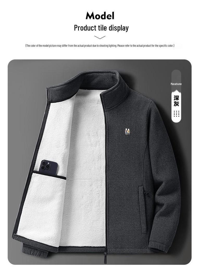 Men's Lambswool Fleece Jacket - Autumn/Winter Velvet Lined, Thick Warm Outerwear for Middle-Aged & Elderly.