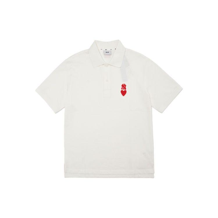 MLB Base Logo Polo Shirt Men's Ivory White 3LPQH1023-50IVS