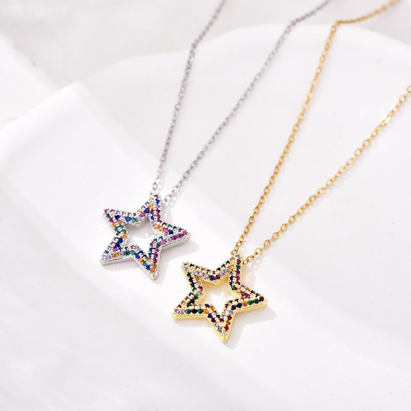 Trendy Multicolor Star Zincon Pendant Necklace For Women Stainless Steel Chain Choker Vintage Necklace Female Daily Jewelry Gift