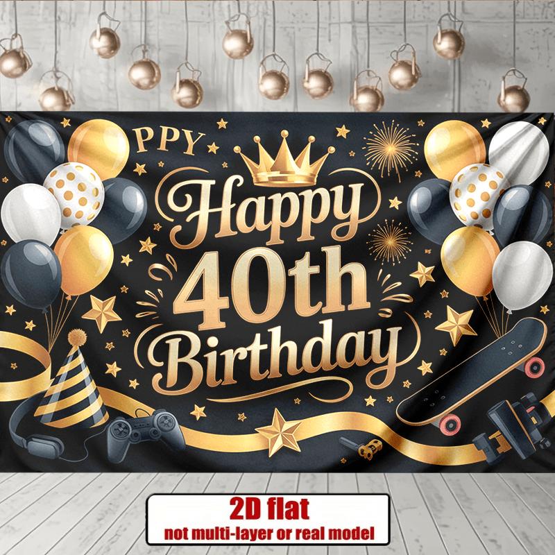 Party Backdrop 40Th Birthday Stars Crown Sparkle Flat Parties Balloons Golden Numbered Celebration Photo Booth Front Door Decor