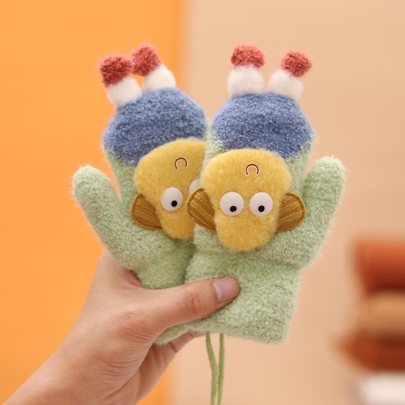 

- year old children cute velvet thickened cartoon neck warm gloves bag finger baby infant cold protection One size зелёный
