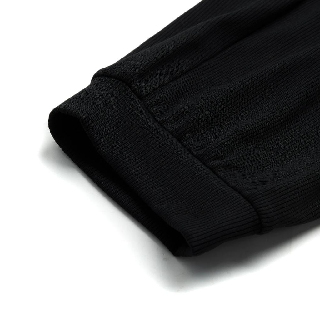 Li Ning Fitness Series Solid Color Mid Waist Comfortable Loose Cuff Knit Sports Pants Women Bottoms Black AKLU486-4