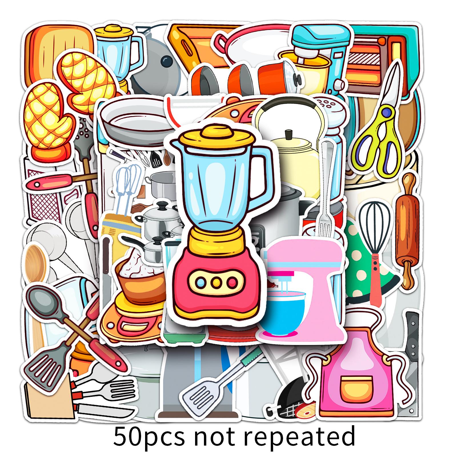 50 Waterproof Kitchen Utensils Stickers for Suitcase, Scooter, and Planner Decor