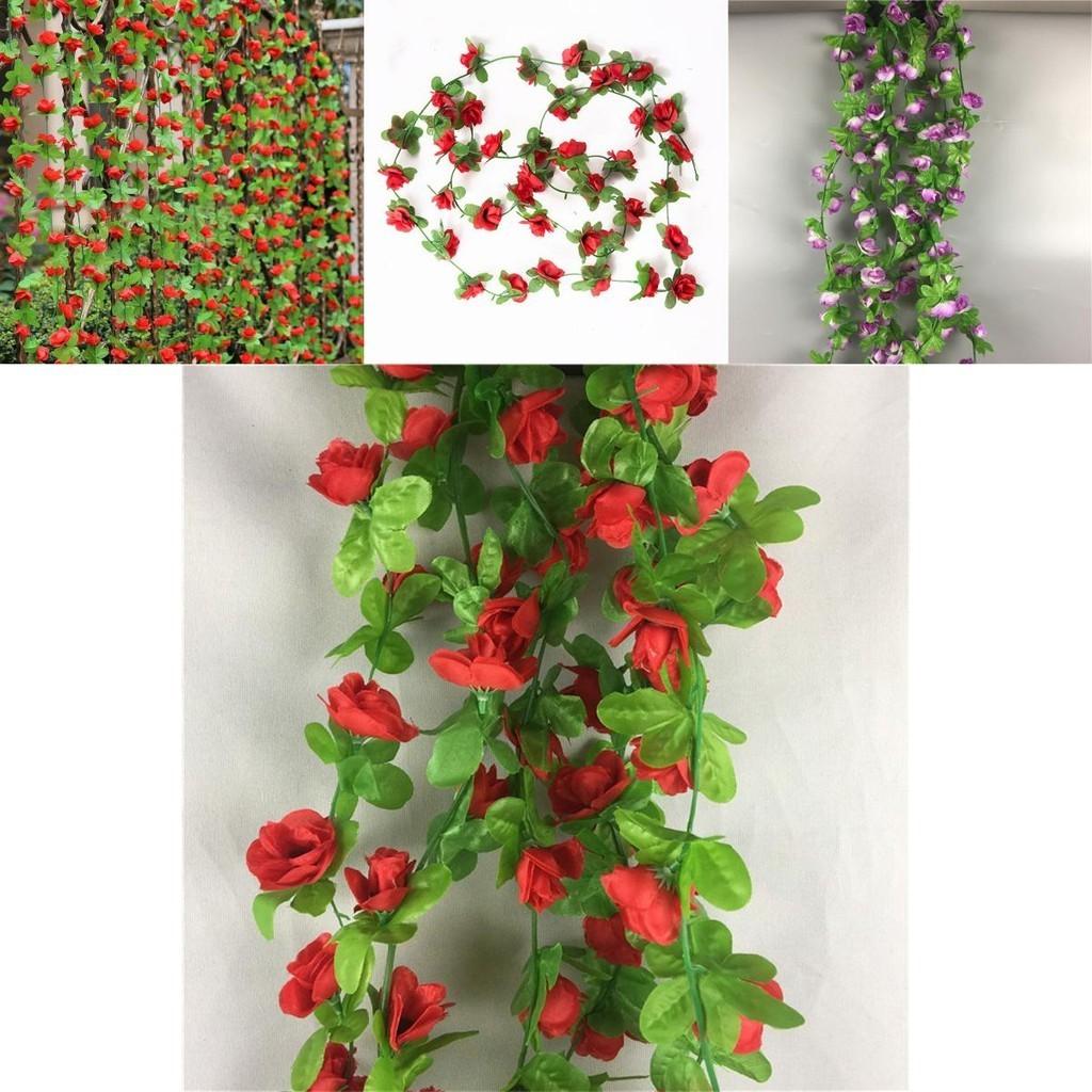 Lush And Vibrant Fake Silk Rose Artificial Flower Vine Ivy Leaf Garland For Home Decor