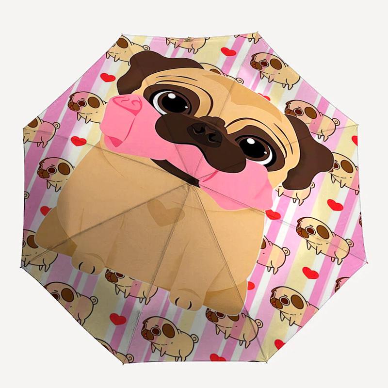 Pug, Cute- Automatic Umbrella, Four Seasons Portable Folding Umbrella, Suitable for Men and Women, Travel, Daily Compact Umbrella, Outdoor A
