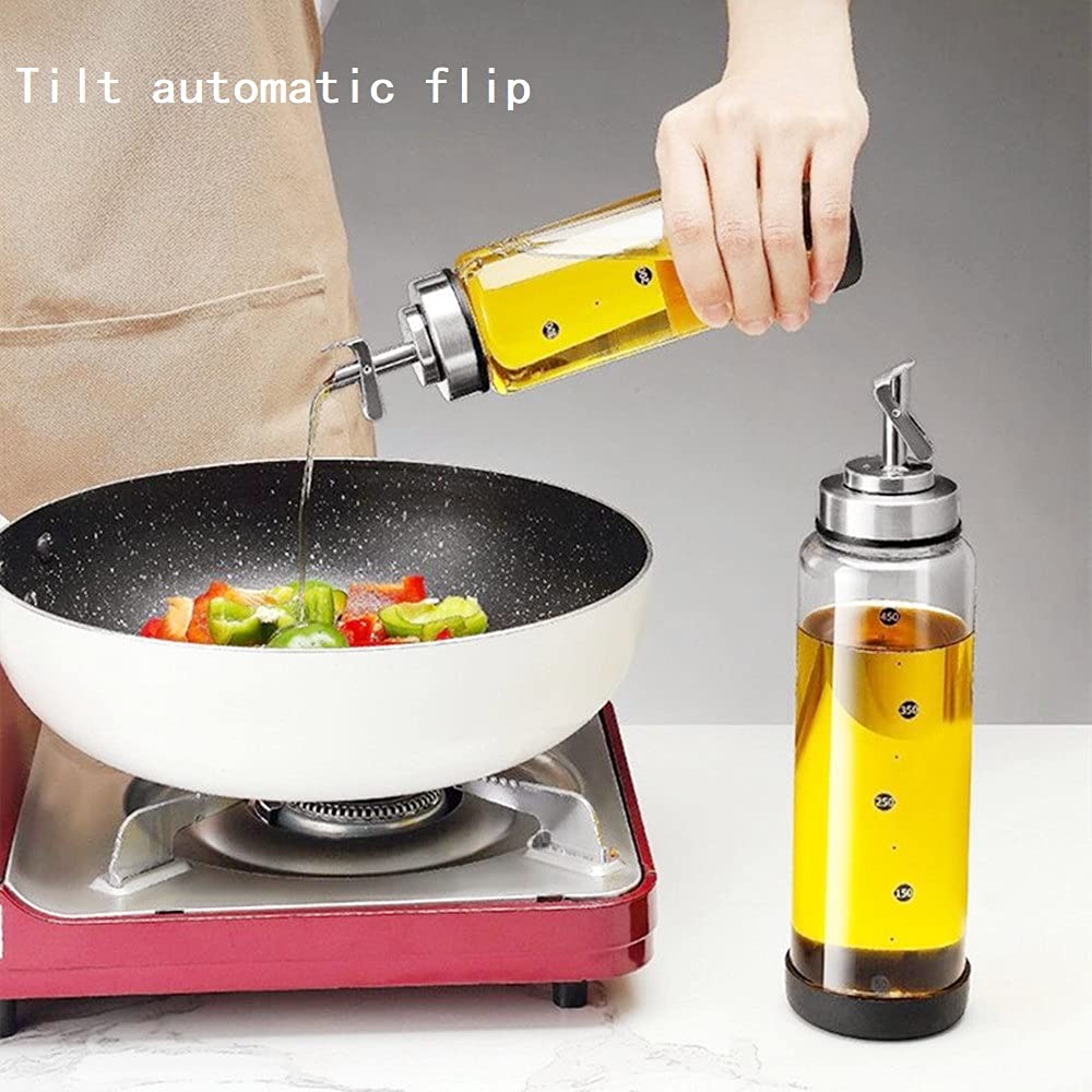 Automatic Flip Condiment Bottle for Home Use, Oil Bottle, Soy Sauce, Vinegar Bottle, Olive Oil Container, 450ml