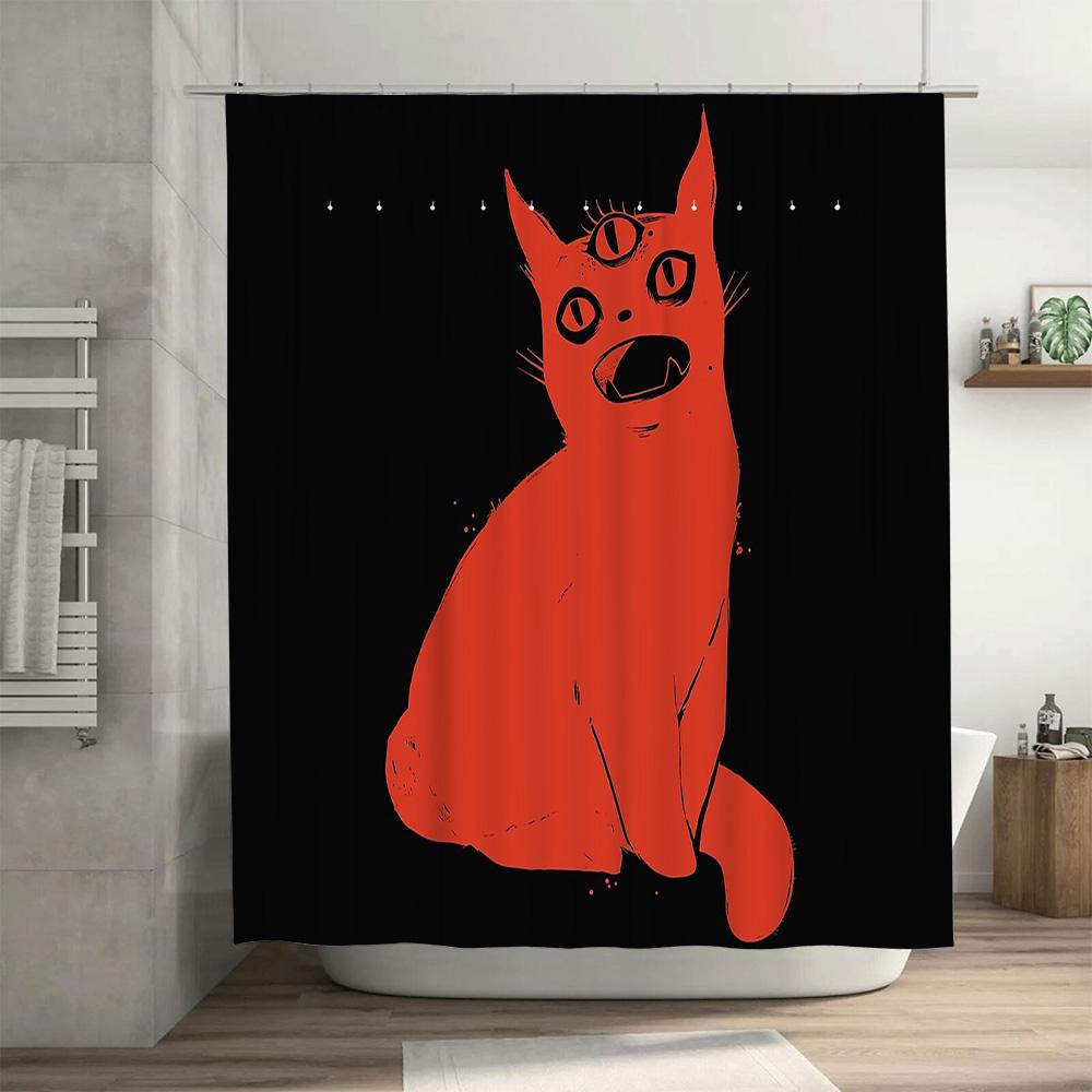 Unique Cat Shower Curtain Abstract Animal Lover Home Decor Modern Bathroom Set Artistic Pet Portrait Washroom Accessories
