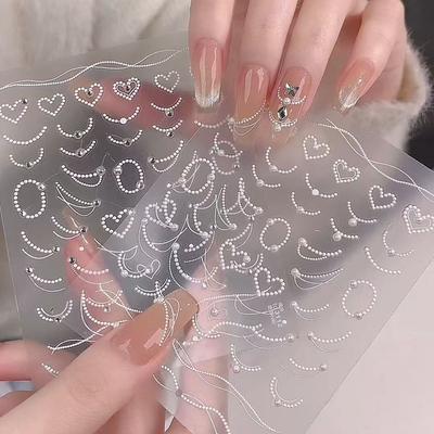 New Pearl Love Nail Art Sticker Three-dimensional Relief French Crystal Diamond Love Heart Sticker Nail Decal Back Pad