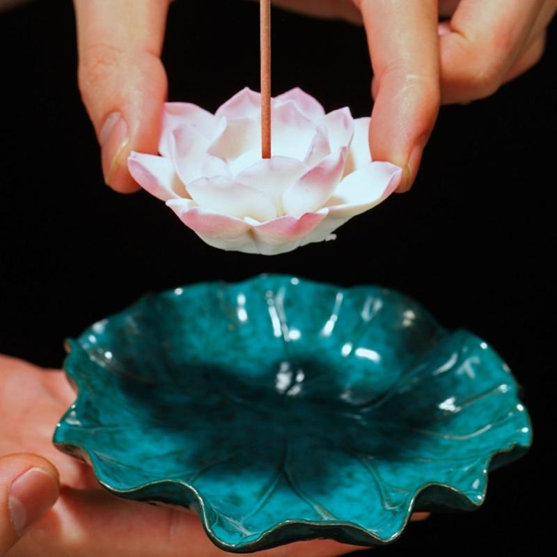 Ceramic Lotuses Incenses Burners for Stick/Coil/Cone Flower Insence Stick Holders Detachable Ashes Catcher Home Decors