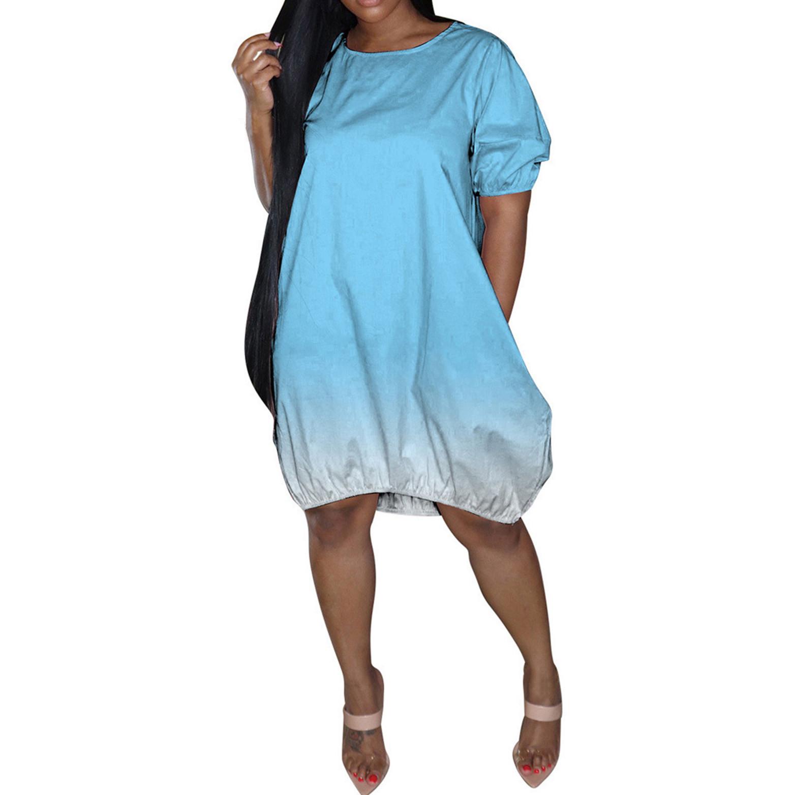 

Женские повседневные платья больших размеров, повседневные платья с коротким рукавом, средней длины с градиентом, лето XXL