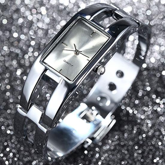 Women's Square Dial Changing Color Bracelet Bangle Quartz Fashion Wrist Watch