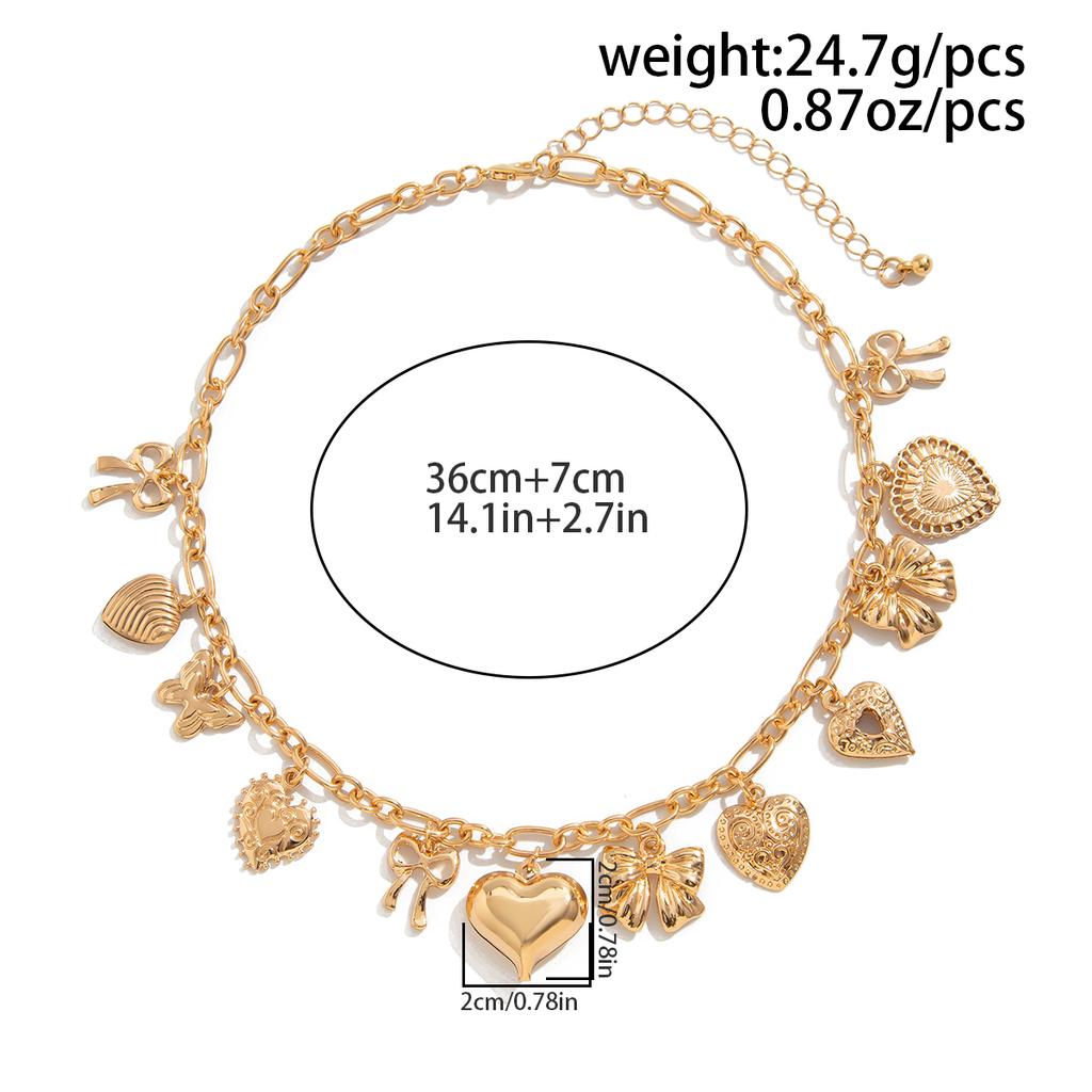Salircon Luxury Vintage Love Heart Bowknot Charm Choker Necklace Trending Adjustable Clavicle Chain Women Neck Jewelry Gift